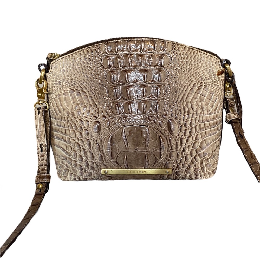 Brahmin Mini Duxbury Crossbody Croc Embossed Leather Alabaster Shoulder Bag